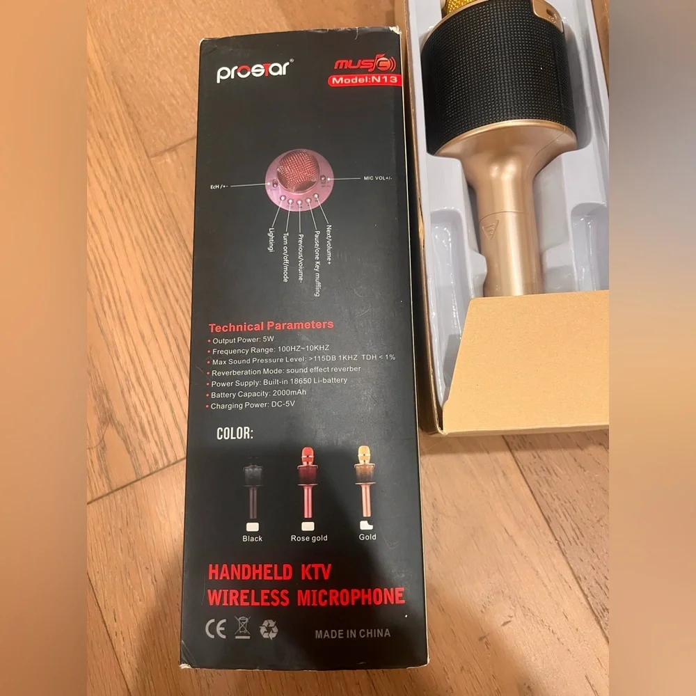 Gold and Black Wireless Microphone with Disco Lights